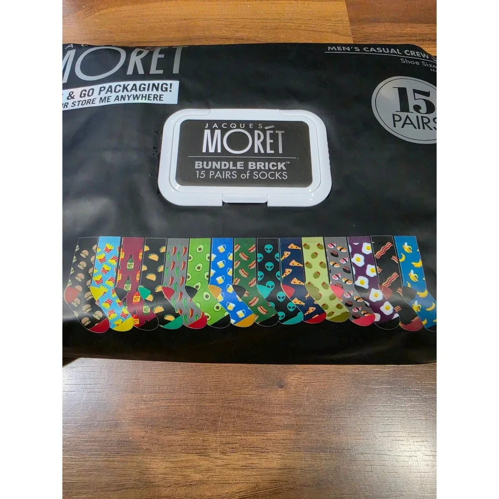 Jacques Moret Crew Socks Mens 6.5-12 Multicolor New 15 Pair Bundle Novelty
